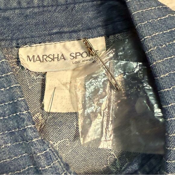 Vintage 80s Marsha Sport Embellished Denim Jacket w Shoulder Pads - Size Small - Picture 7 of 12